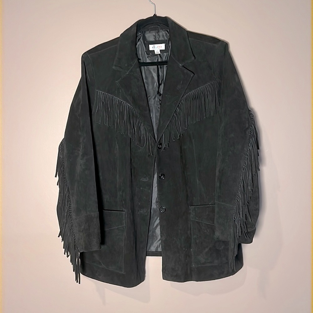 D&co black suede fringed jacket
